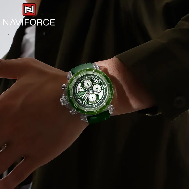 NAVIFORCE แบรนด์แฟชั่นนาฬิกาทหารผู้ชายควอตซ์คุณภาพสูงนาฬิกาโครโนกราฟส่องสว่างกันน้ำนาฬิกาข้อมือผู้ชายนาฬิกาสปอร์ต