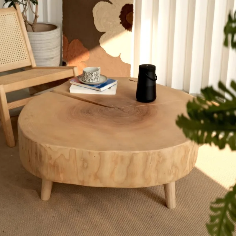 

Ash wood coffee table log round wabi-sabi wind medieval Japanese-style living room balcony solid wood special-shaped homestay