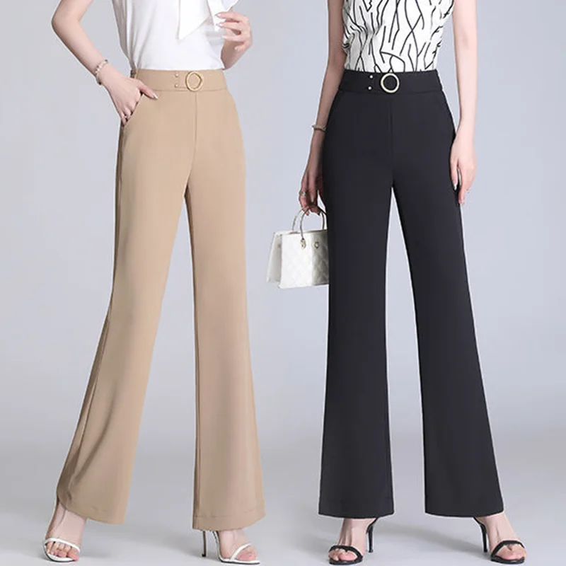 Spring Temperament Pocket High Waist Boot Cut Women Clothes Fashion Embroidered Flares Embroidered Flares Ninth Pants Trousers