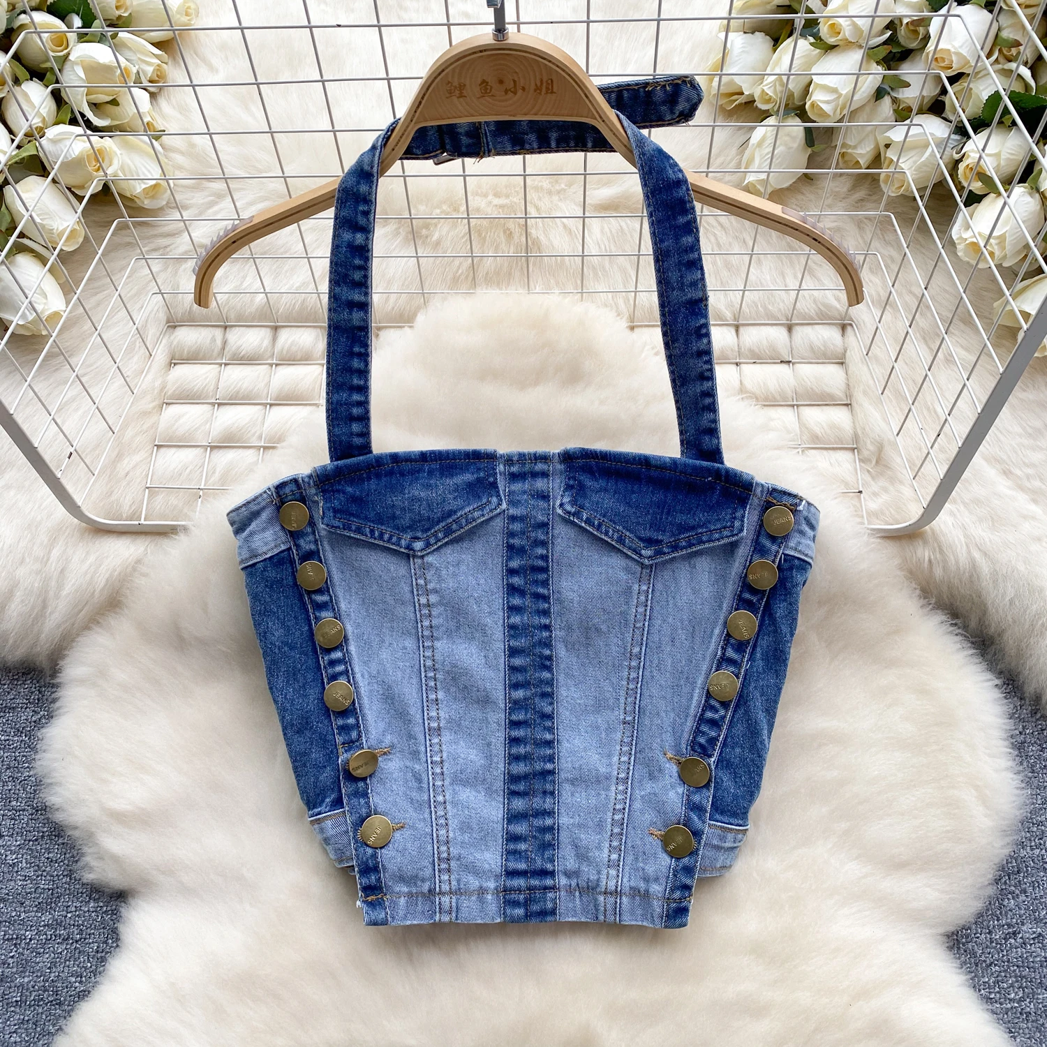 Denim jeans 2 pezzi set per le donne Traje vaquero para mujeres jean suit outfit halter vest top minigonna set abiti femminili