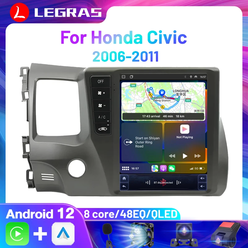 

9.7inch Tesla Style Radios 2din Android Carplay Android Auto For Honda Civic 2006-2011 Car Radio multimedia Player Navigation