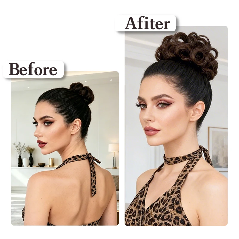 Synthetic Hair Bun Curly Donut - Messy Updo Hairpiece for Women, Natural Look, Easy Clip-in, Perfect for Daily & Party