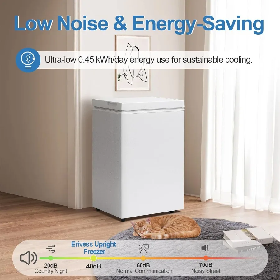فريزر عميق مدمج بطول 2.8 قدم مكعب مع سلة قابلة للإزالة لمرآب الشقة المنزلية وتخزين النوم كفاءة في استخدام الطاقة وهادئة-