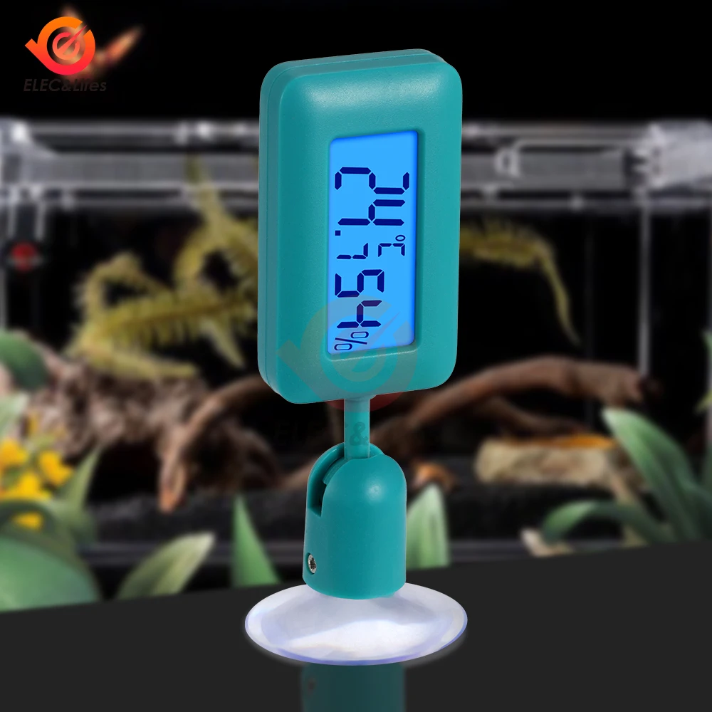 Mini Digital Reptile Thermometer 360 Degree Rotating Luminous Suction Cup Hygrometer For Lizards Snakes Spiders With Suction Cup