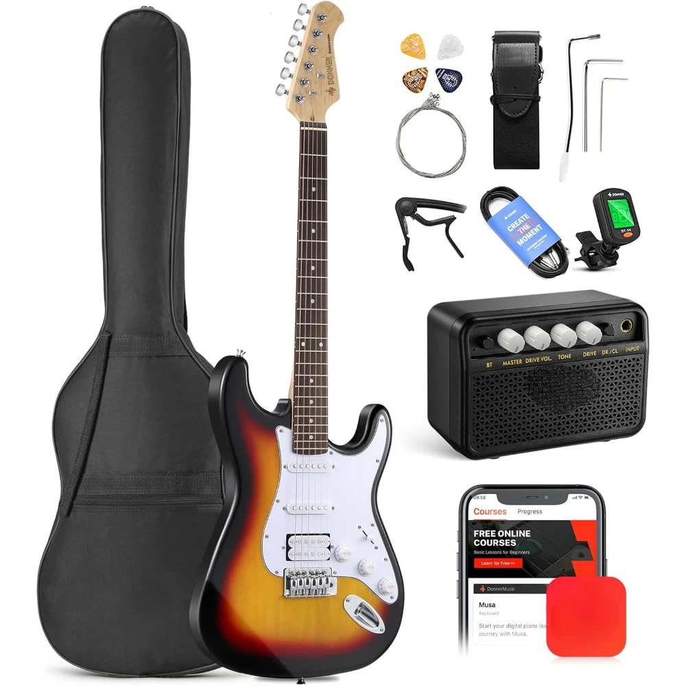 

39 Inch Full Size Electric Guitar Kit Solid Body,Beginner Starter, with Amplifier, Bag, Capo, Strap, String, Tuner, Cable, Picks