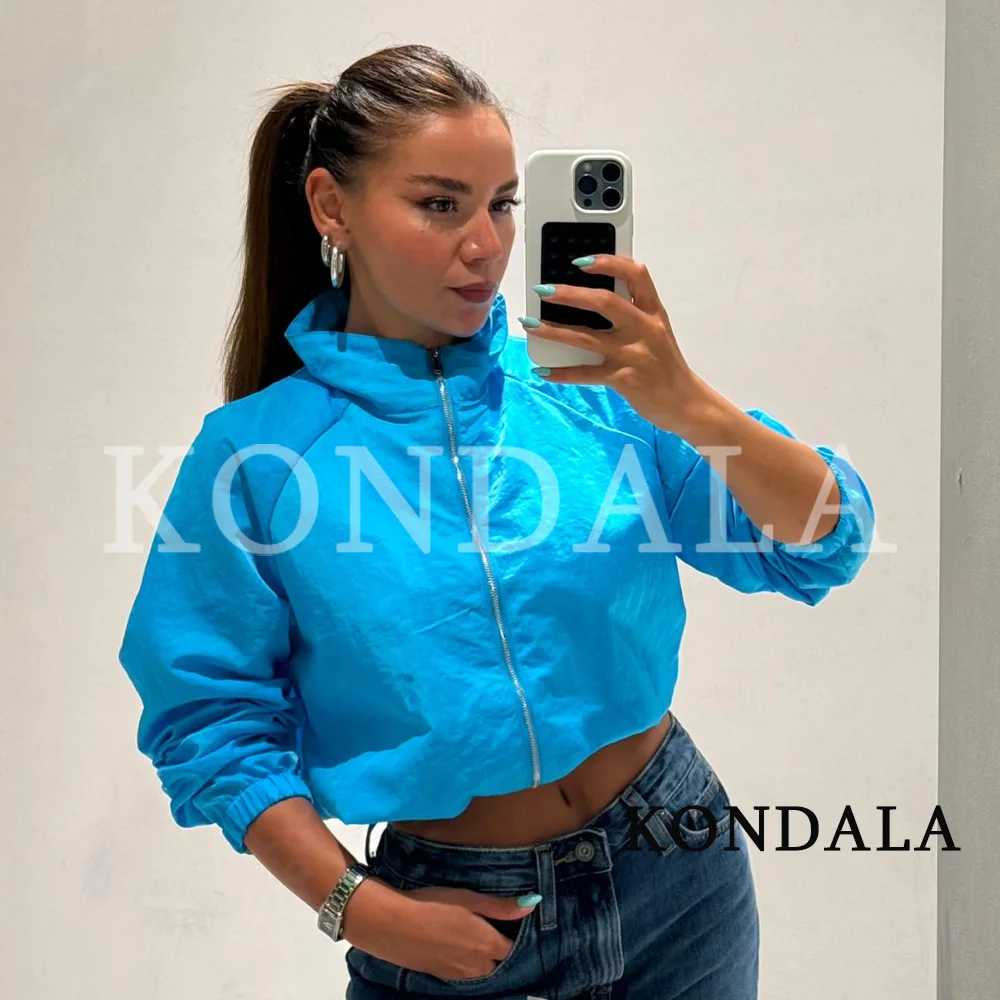 KONDALA Women Casual Chic Zip-up Jacket Sports Style Stand-Collar Sky Blue Jacket 2026 Early Autumn Trendy High Street Jacket
