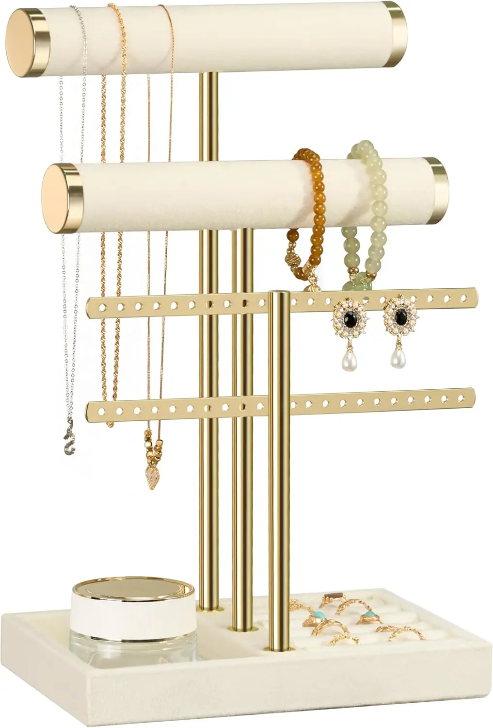 

3 Tier Bracelet Holder Display - Detachable T Bar Beige Velvet Bracelet Holder, Jewelry Holder Organizer for Bracelet, Necklace,