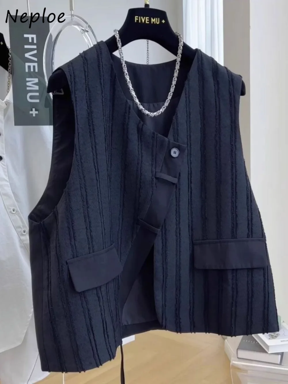 

Neploe 2025 New Unique Minority Women Clothing Personalized Short Trendy Skew Collar Vest All-match Solid Casual Blazer Coats