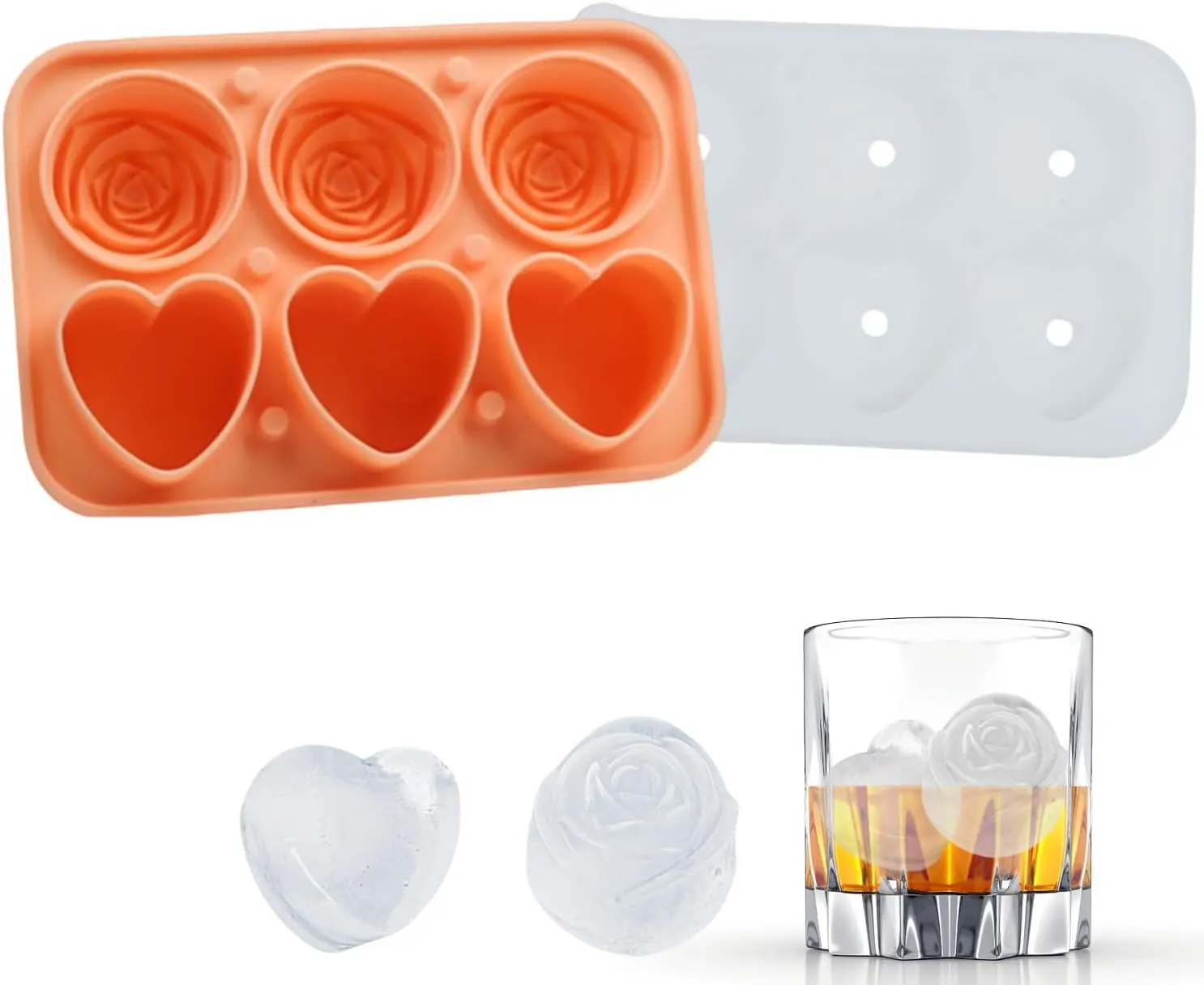 

and Heart shaped ice cube molds, 2 in 1 Silicone Ices Cube Tray,fun ice cube molds for Whiskey,Cocktails,champagne,Brandy and Ju