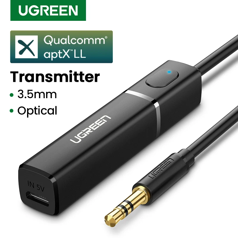 UGREEN Bluetooth 5.0 Transmitter TV Headphone PC APTX LL Adapter 3.5mm Audio Music Wireless Transmitter