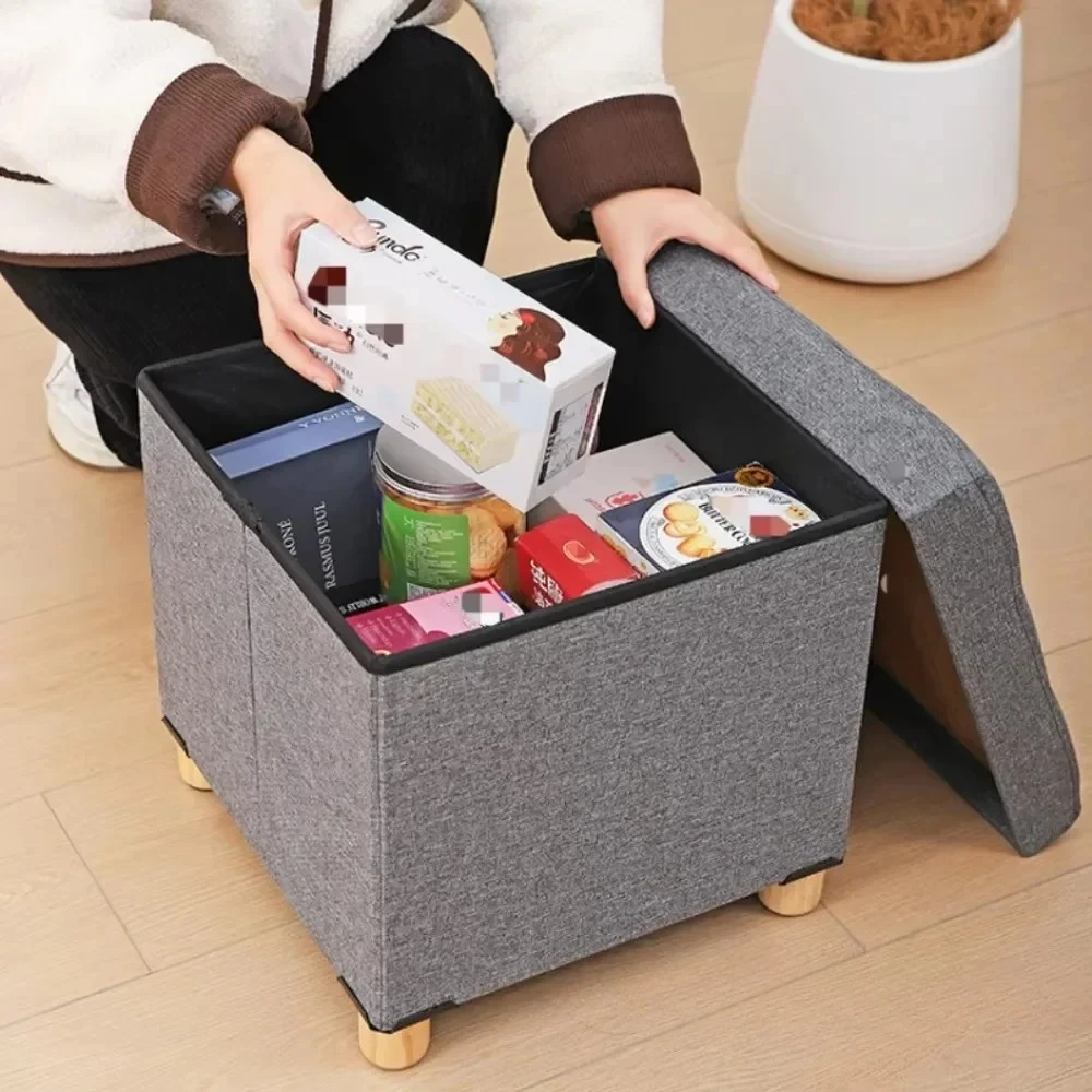 

Storage Stool Multifunctional Storage Box Cotton Linen Living Room Foldable Shoe Storage Bench Household Change Shoe Stools