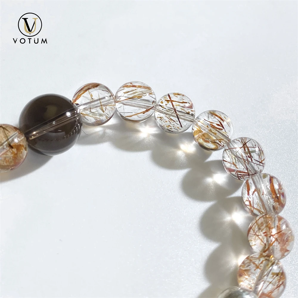 Votum Natural Black Gold Super Seven Quartz Bracelet for Men Wealthy Attract Smoky Quartz Crystal Healing Bracelets Jewelry view 4