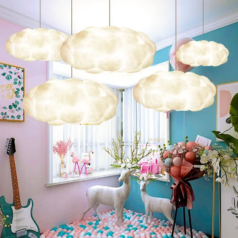 

Designer Multiple Styles Simulation Cloud Pendant Light Living Restaurant Kids Room Silk Cotton Led Home Decor Atmosphere Lamp