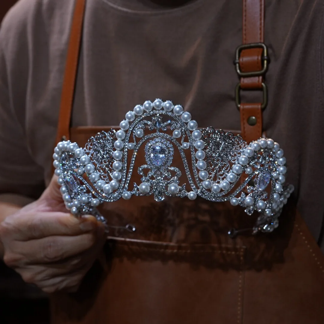 

Pearls&Zircon Wedding Tiaras Crystal Bridal Headband Evening princess Design Bridal Hair Accessory for Brides