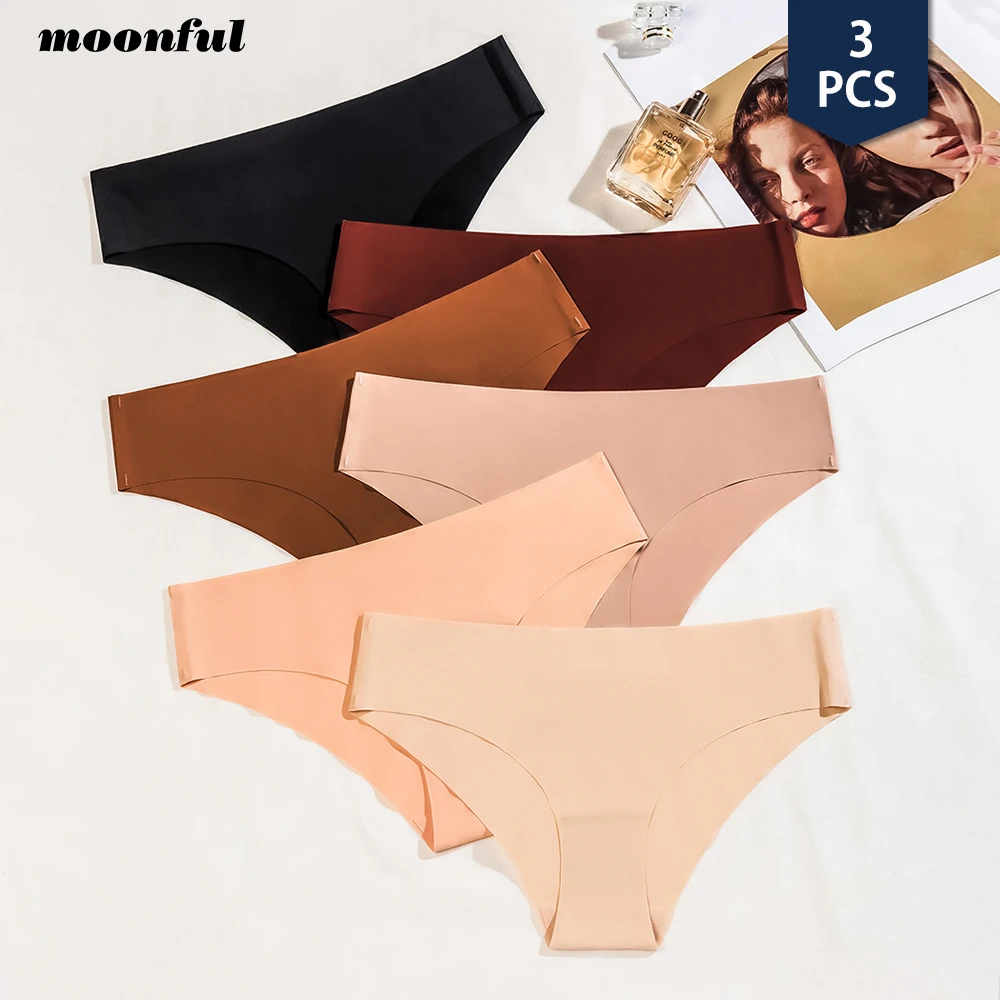 

3 Pcs Set Seamless Panties for Women Breathable Low Waist Sexy Underwear Solid Silk Briefs Invisible Seamless Panties Woman