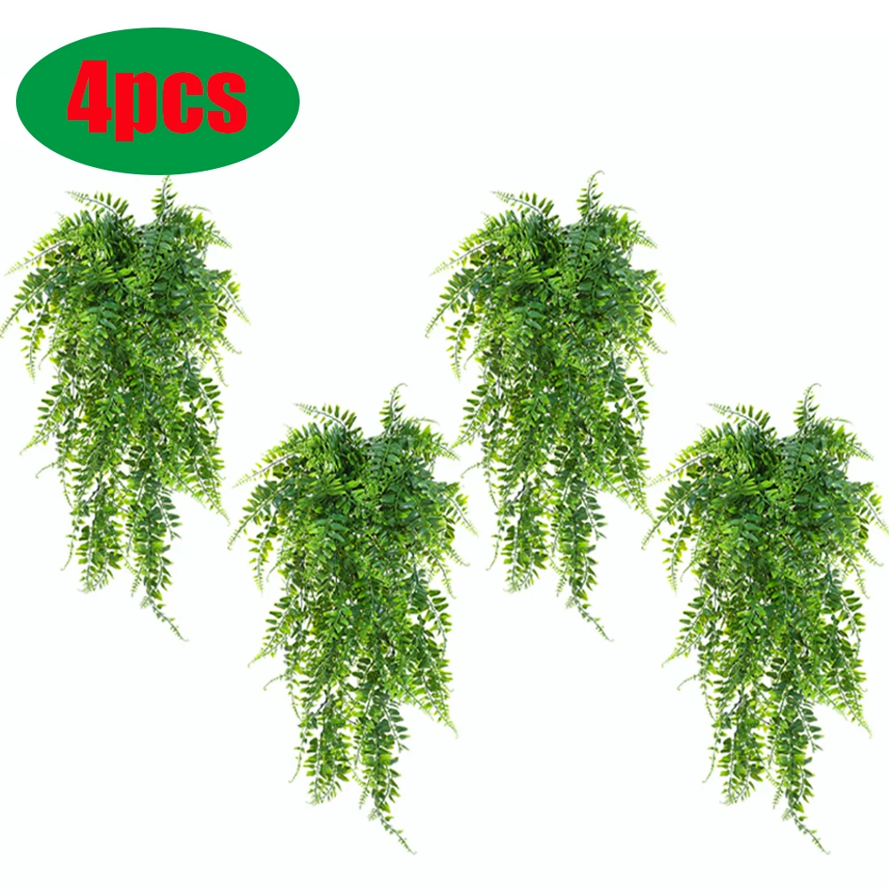 4pc Persian Fern Leaves Home Room Decor Hanging Artificial Plant Plastic Vine Grass Wedding Party Wall Outdoor Garden Decoration