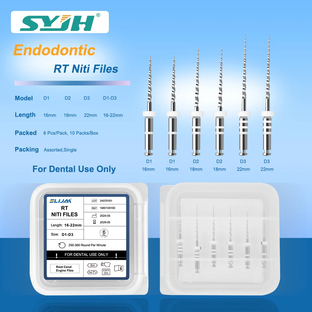 

6 Pcs/Box D1-D3 Dental NiTi File Root Canal for Remove Filling Material Retreatment Engine Before Canal Re-shaping Dentist Tools