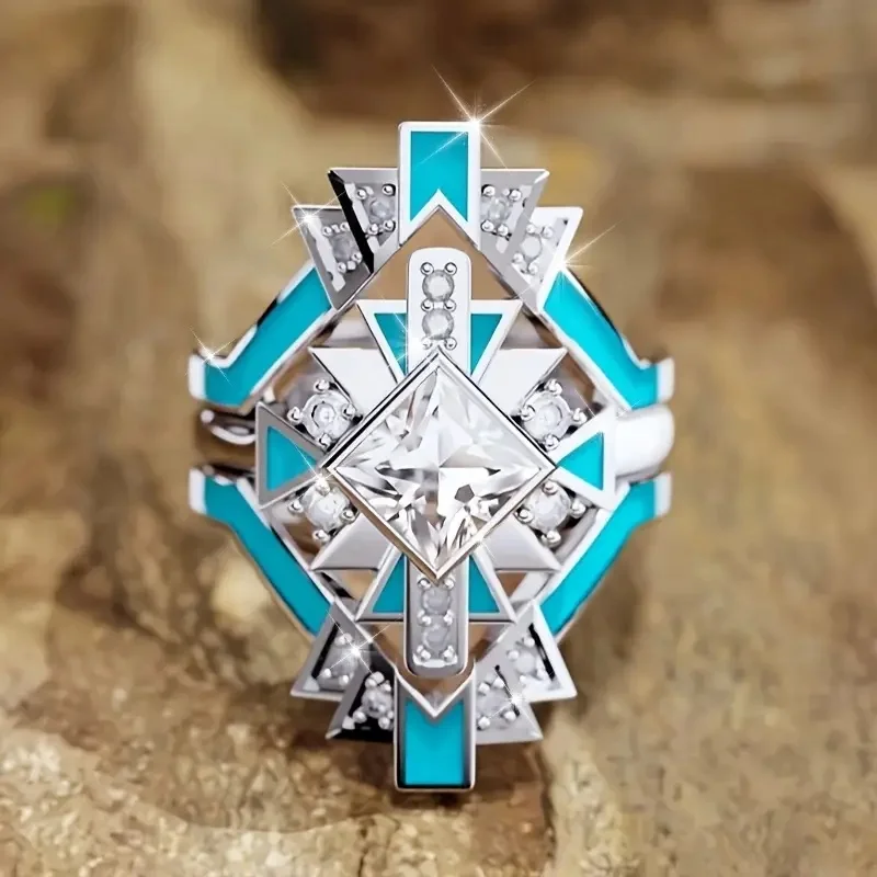 Luxury Three Piece Bohemian Women's Ring Blue Epoxy Resin Unique Design Women's Accessories Anniversary Party Trendy Jewelry