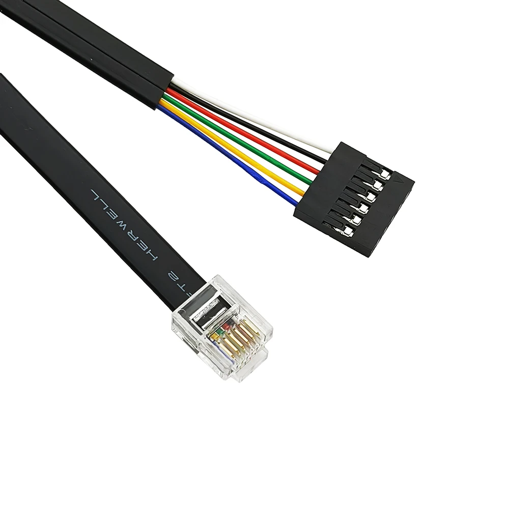 0.5M/1M/2M RJ12 6P6C Connector to 2.54MM Dupont Head Cable DP 6Pin Flat Extension Cord Connection