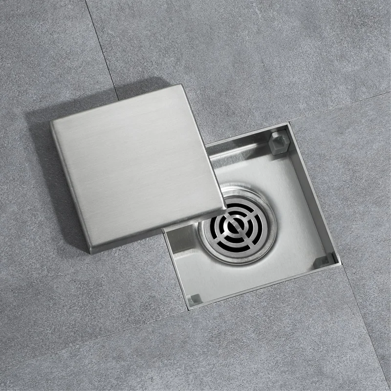 Tile Insert Square Stainless Steel Floor Drain 100X100mm Waste Grates Bathroom Invisible Shower Drain Odor-Proof