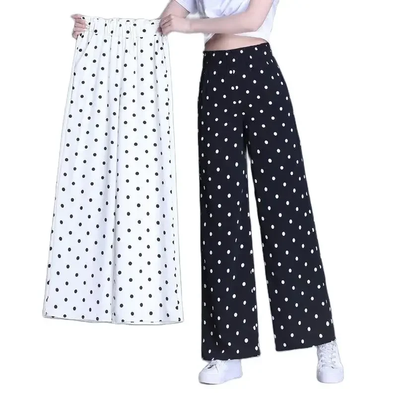 

Polka Dots Wide Leg Pants Female Thin Feeling Of Falling New High Waist Leisure Pants Nine Points Wild Straight Pants Z154