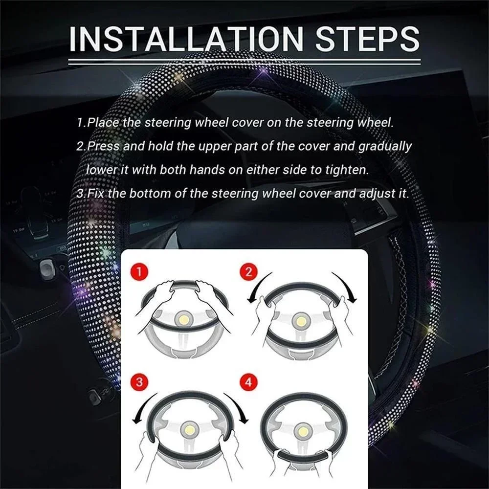 37/38 سنتيمتر عجلة توجيه سيارة غطاء العالمي بلينغ الماس الراين مرونة الداخلية اكسسوارات السيارات للفصول الأربعة