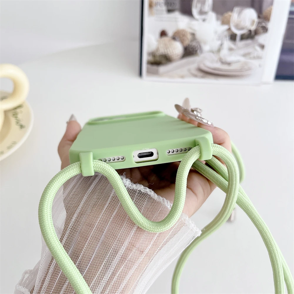 Crossbody-Lanyard-Kordel Flüssig-Silikon Weiche Handyhülle für Apple iPhone 18 17 16 15 14 Plus 13 Pro Max Matt Strap Candy Cover – Detail 6