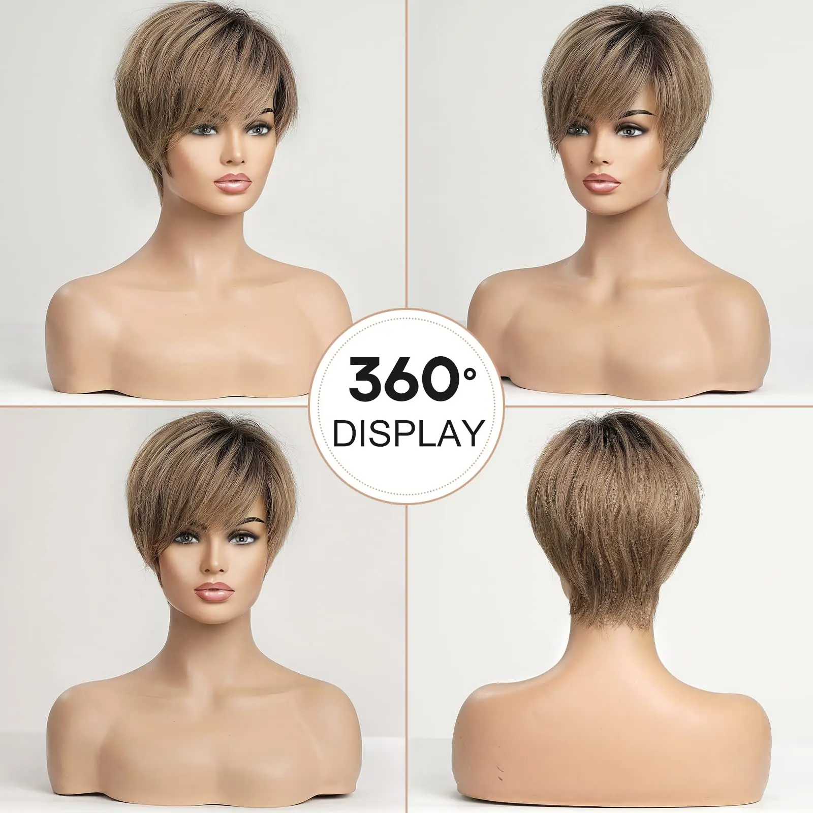 HD Lace Frontal Human Hair Wigs Short Straight Pixie Cut Wig with Side Bang Ombre Ash Blonde Bob Wigs for Women Remy Human Hair