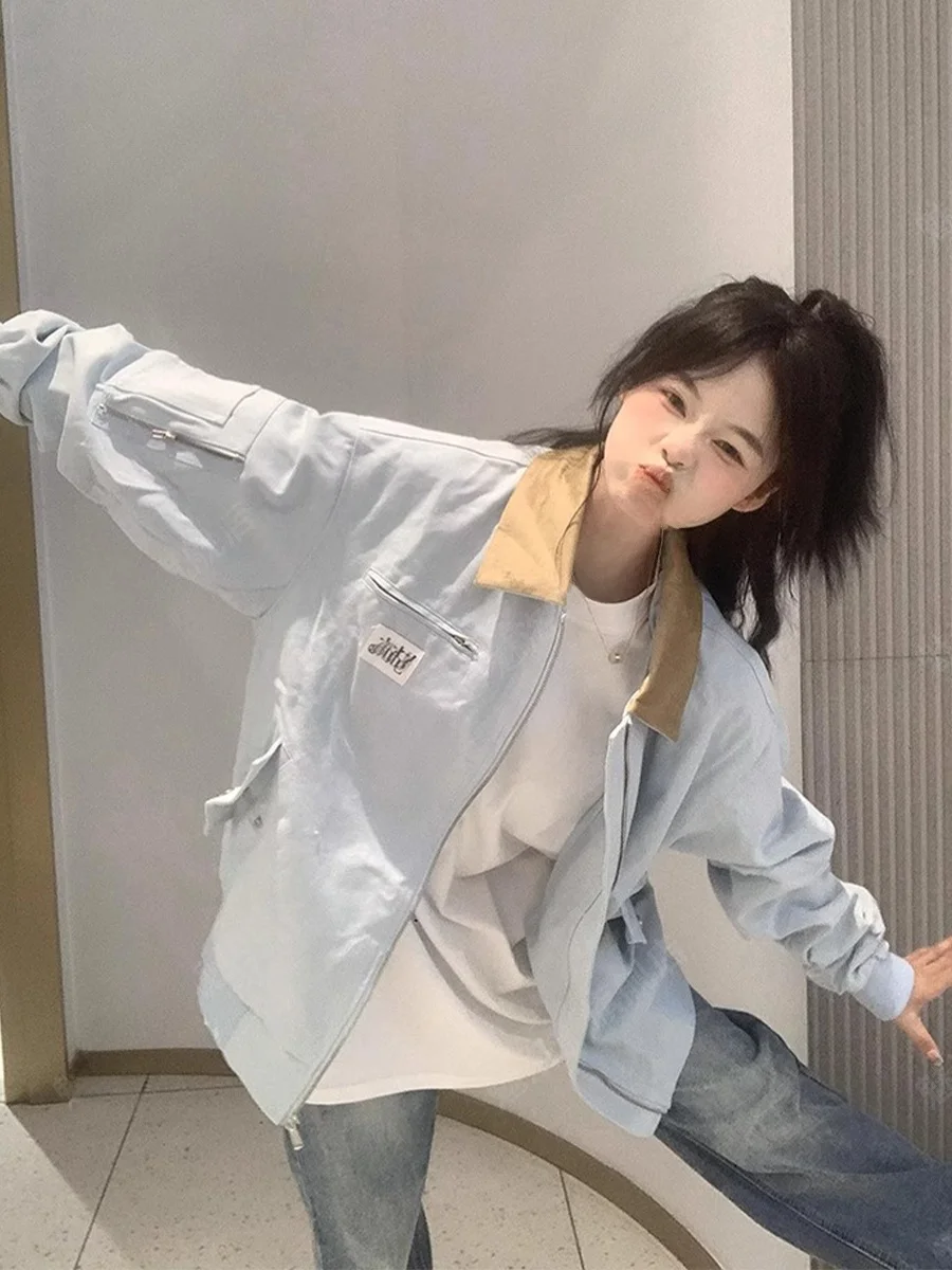 

Retro American Style Women's Baseball Jacket Loose Fit Collar Outerwear Trendy Autumn Winter New Arrival Couple's Coat
