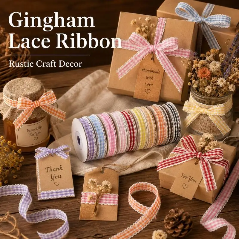 10 Yards/Rolle 10 mm Gingham-Druckband mit Schleifen zum Selbermachen, Geschenkverpackungsschleifen, geeignet für Heim-, Hochzeits- und Weihnachtsdekorationen. – Detail 6