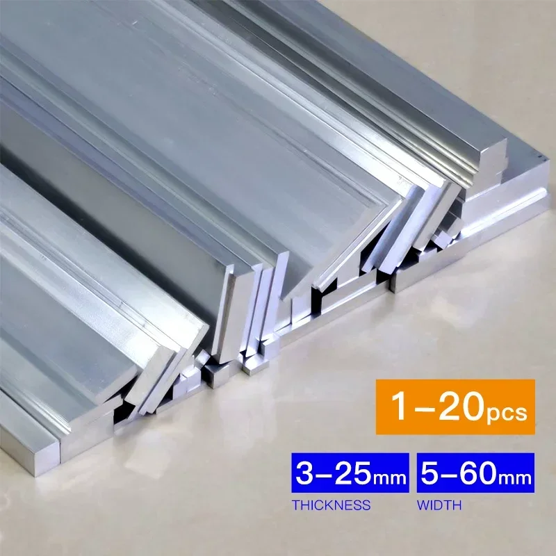 1-20pcs aluminum flat bar, thickness 3-25mm, width 10-60mm, length 300-500mm, aluminium alloy plate metal Solid square strip