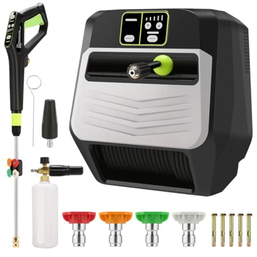 

Wall Mounted 5000PSI Electric Pressure Washer - 3.6 GPM, Stainless Steel Body, Black, Automatic Rewind Any Length Lock for Car/
