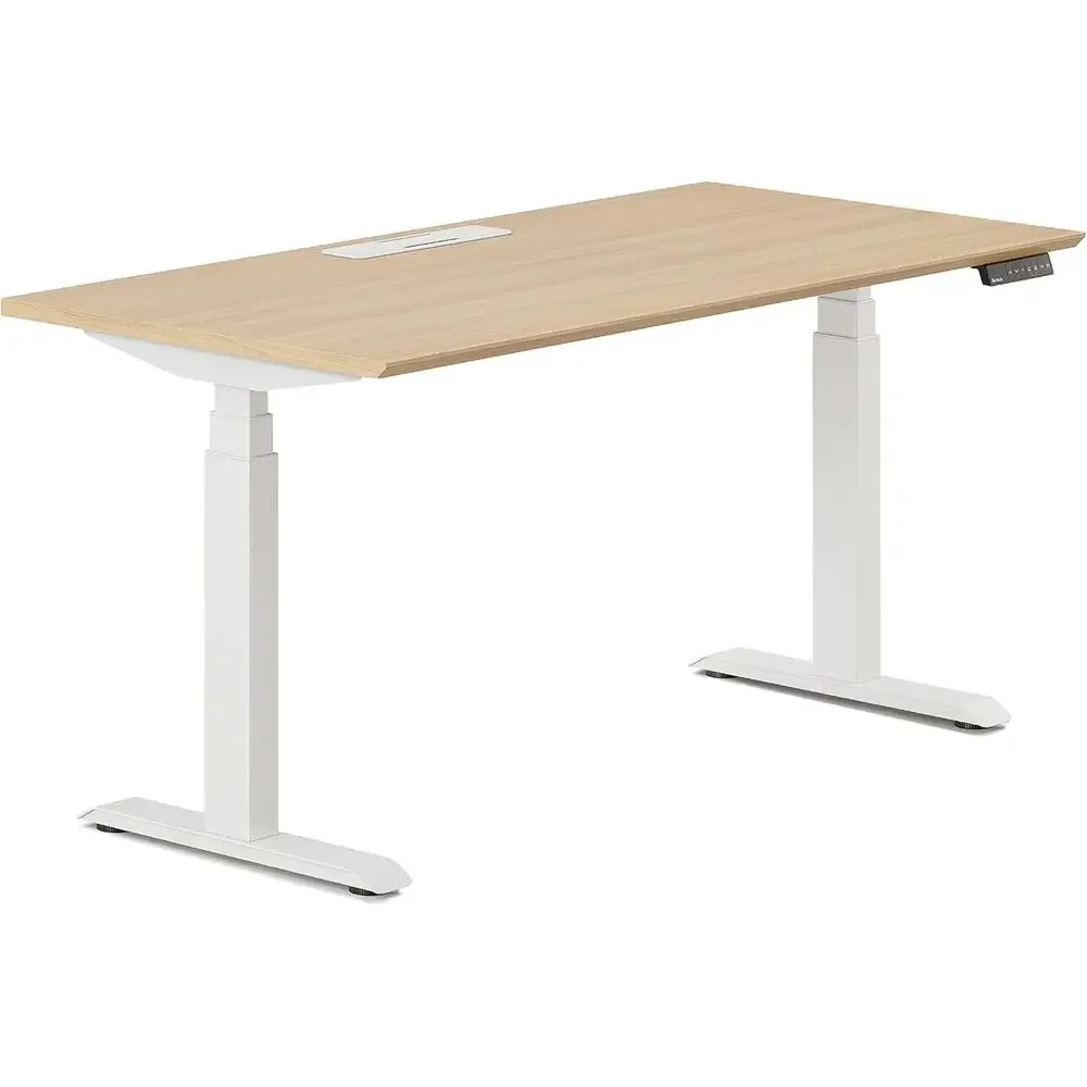 

48 Adjustable Height Desk: Dual Motor, 3-Stage Lighting, Memory Presets - White Base, Woodgrain Top
