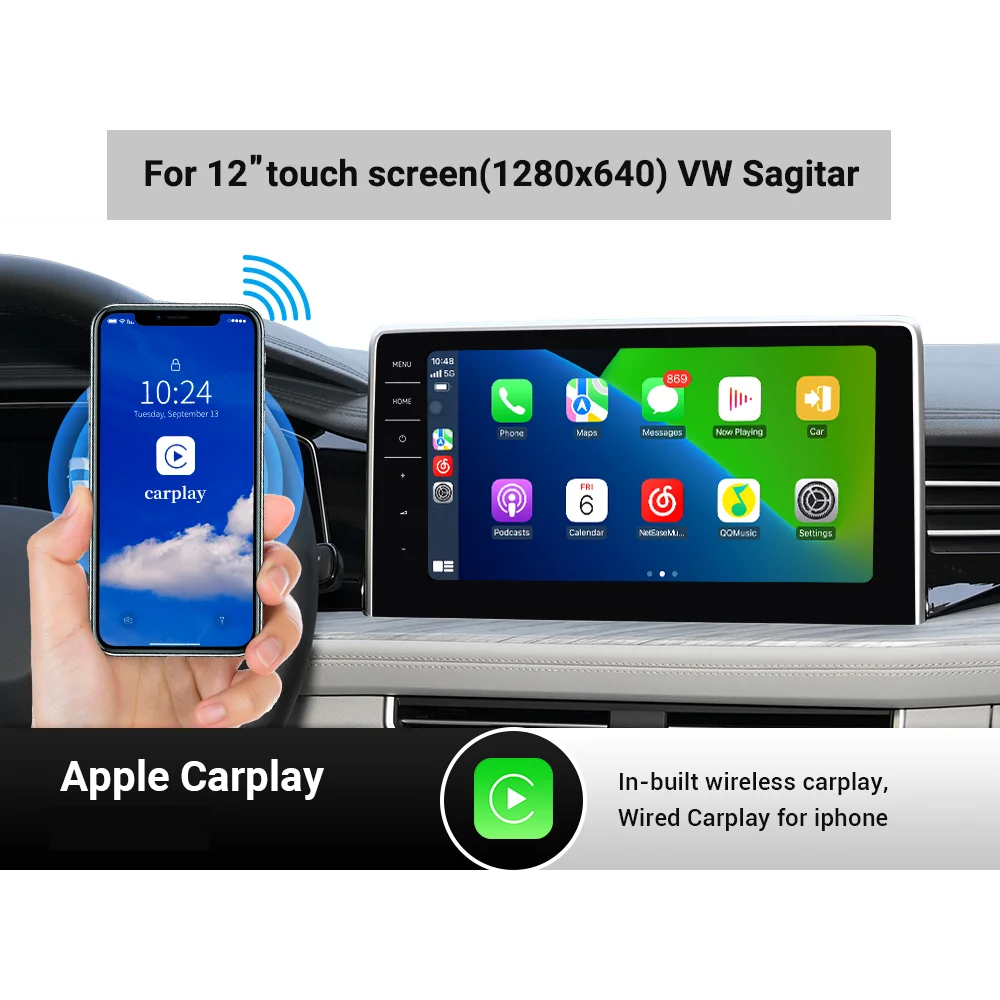 

Hualingan VW Sagitar Apple CarPlay wireless Android Auto car play 12 ”1560*700 touch screen upgrade full screen mirror Android 12