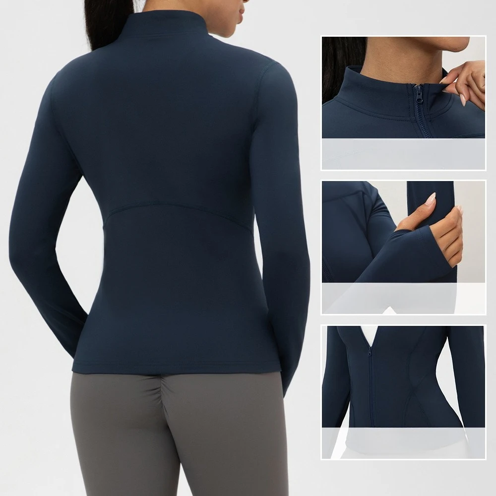 Autumn and winter velvet yoga jacket for women, tight waist and thin sports running top, warm fitness training jacket