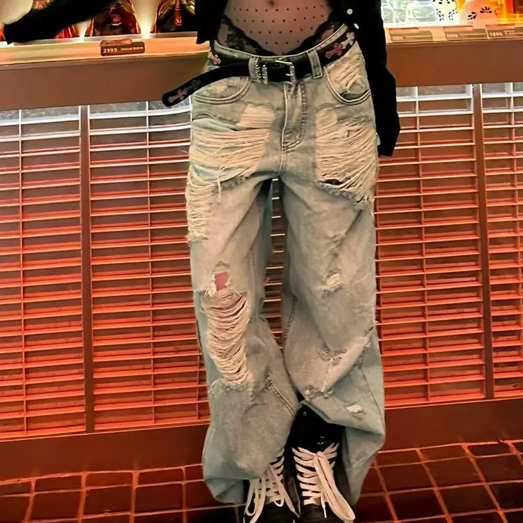 

Американские рваные джинсы в стиле High Street для детей, ретро-брюки с контрастными вставками в стиле Spice Girl