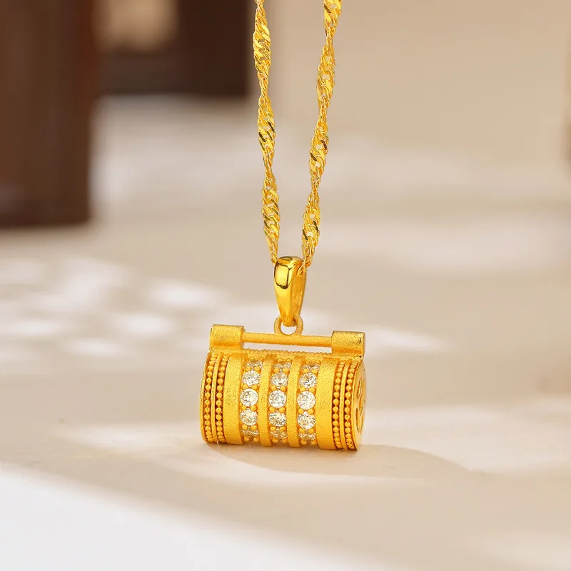 

Luxury 24K 9999 Pure Gold real gold Women's streamer small waist necklace diamond pendant necklace