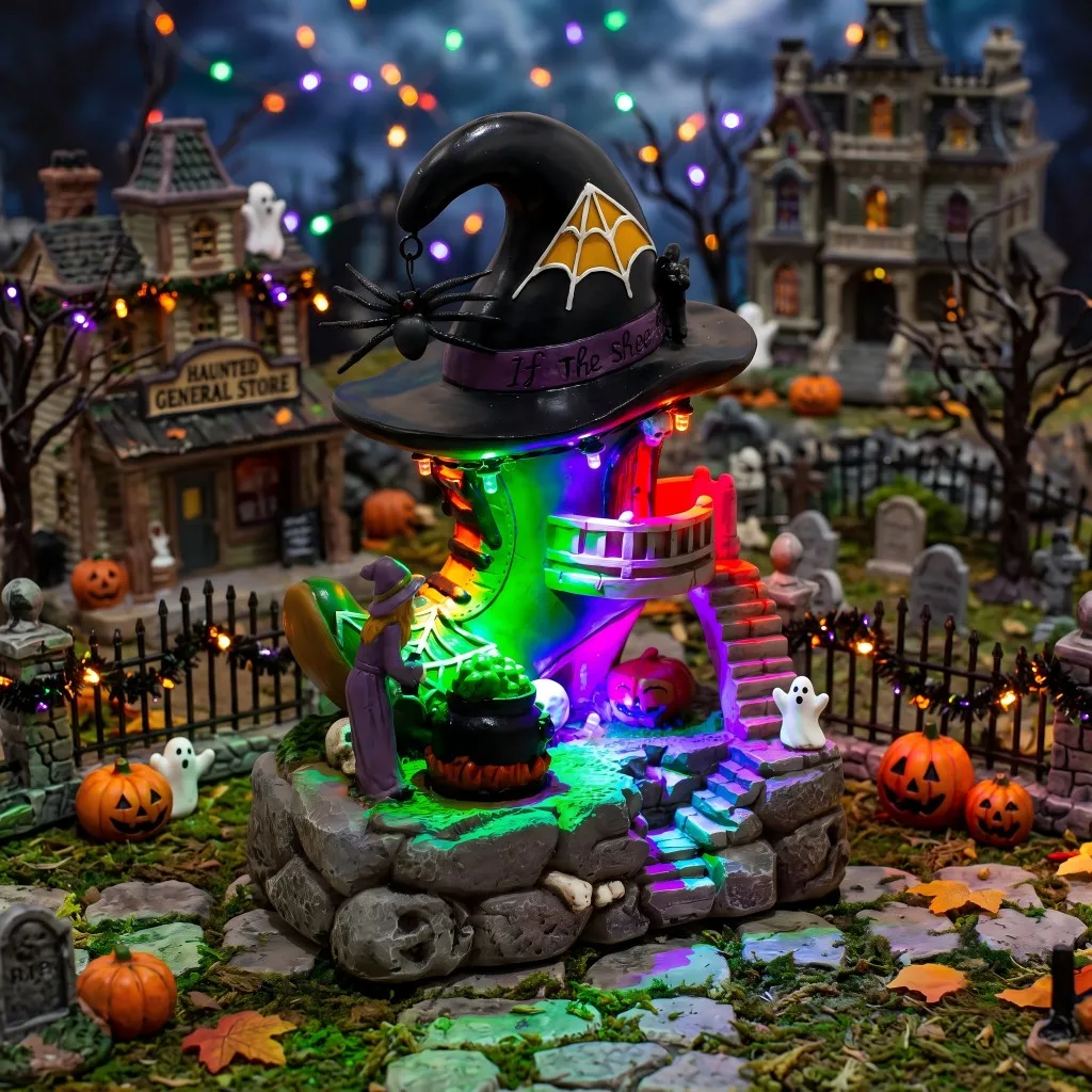 Halloween Village Witch Shoe House LED Light Up Pumpkin Spooky