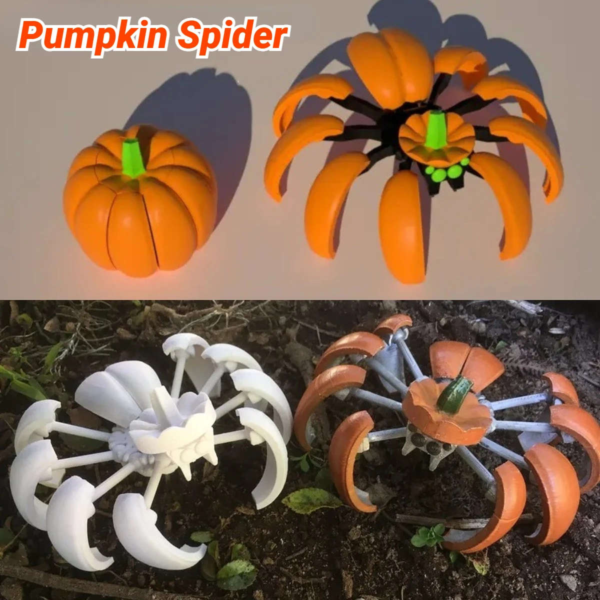 Halloween Pumpkin Spider Action Figure 3D Printed Multi-Jointed Movable Ornament Creative Toys Horror Props Gift Home Decoration