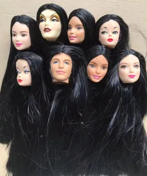 Rare Face Doll Heads 1/6 Doll Figure Toys White Brown Skin Doll Parts Long Colorful Hair Doll Accessories Girl Collection Toys