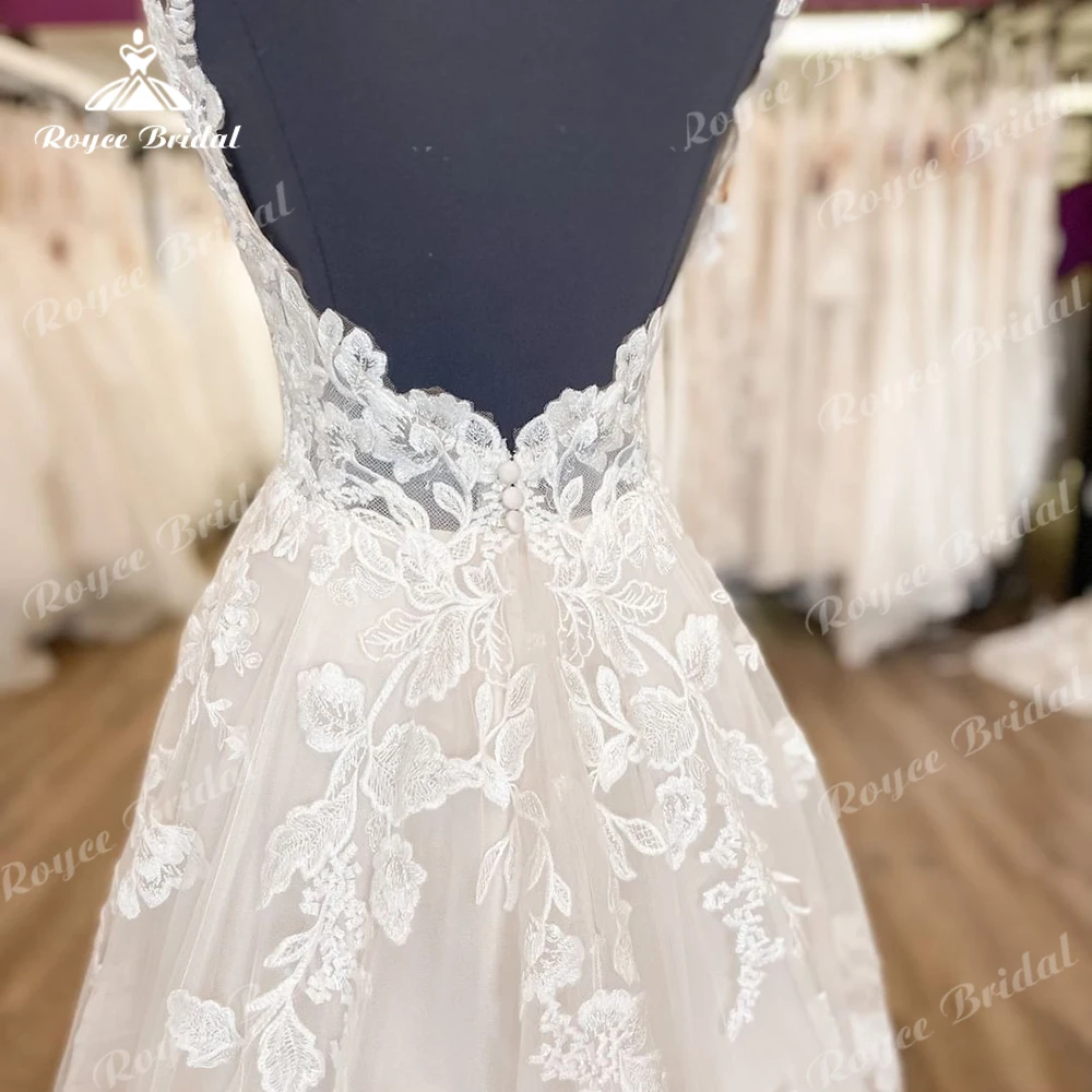 Roycebridal 여성용 샴페인 웨딩 드레스, A 라인 민소매 플리츠, 정장 신부 가운, Brautkleid 주문 제작