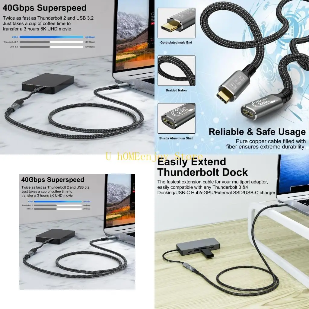 B0KF USB4.0 Cable with 240W Fast Charging 40Gbps Data Transfer and 8K@60Hz Display