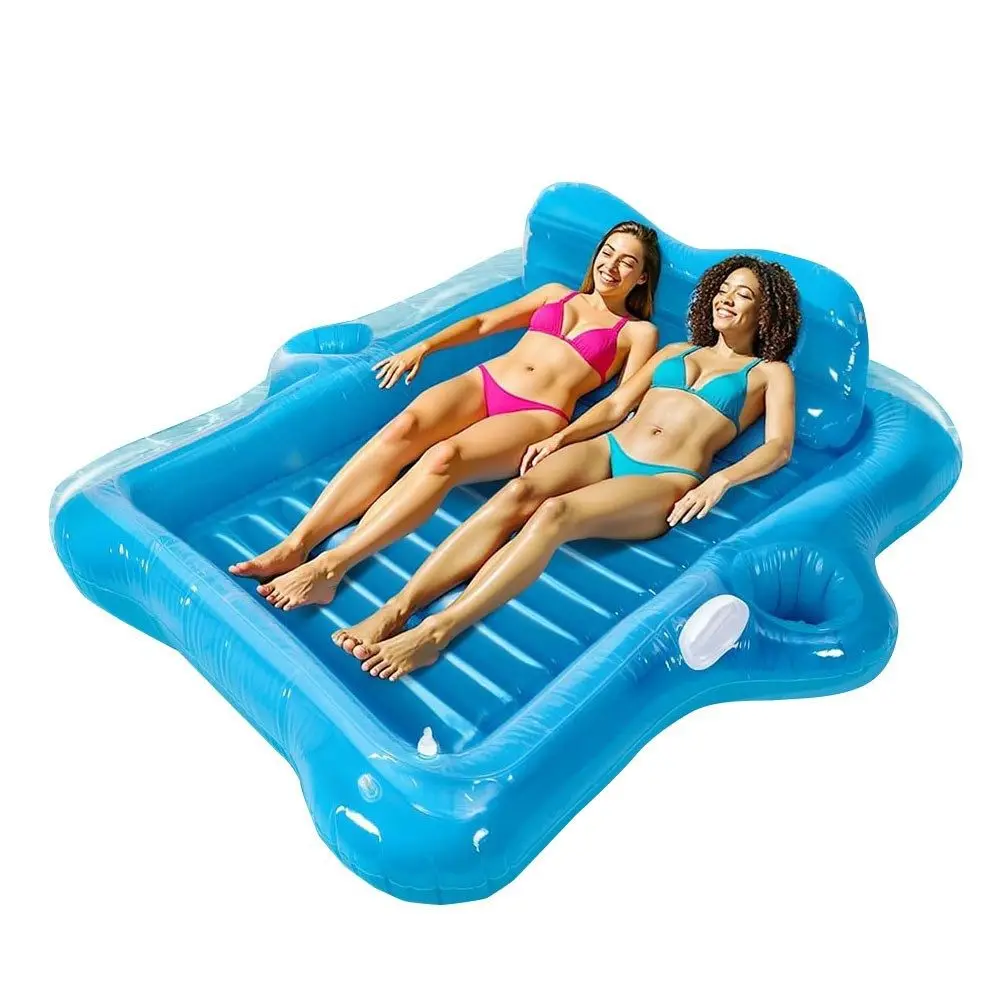 Customized water inflatable double floating bed adult pool lounge chair floating row outdoor beauty black pool cup hole floating