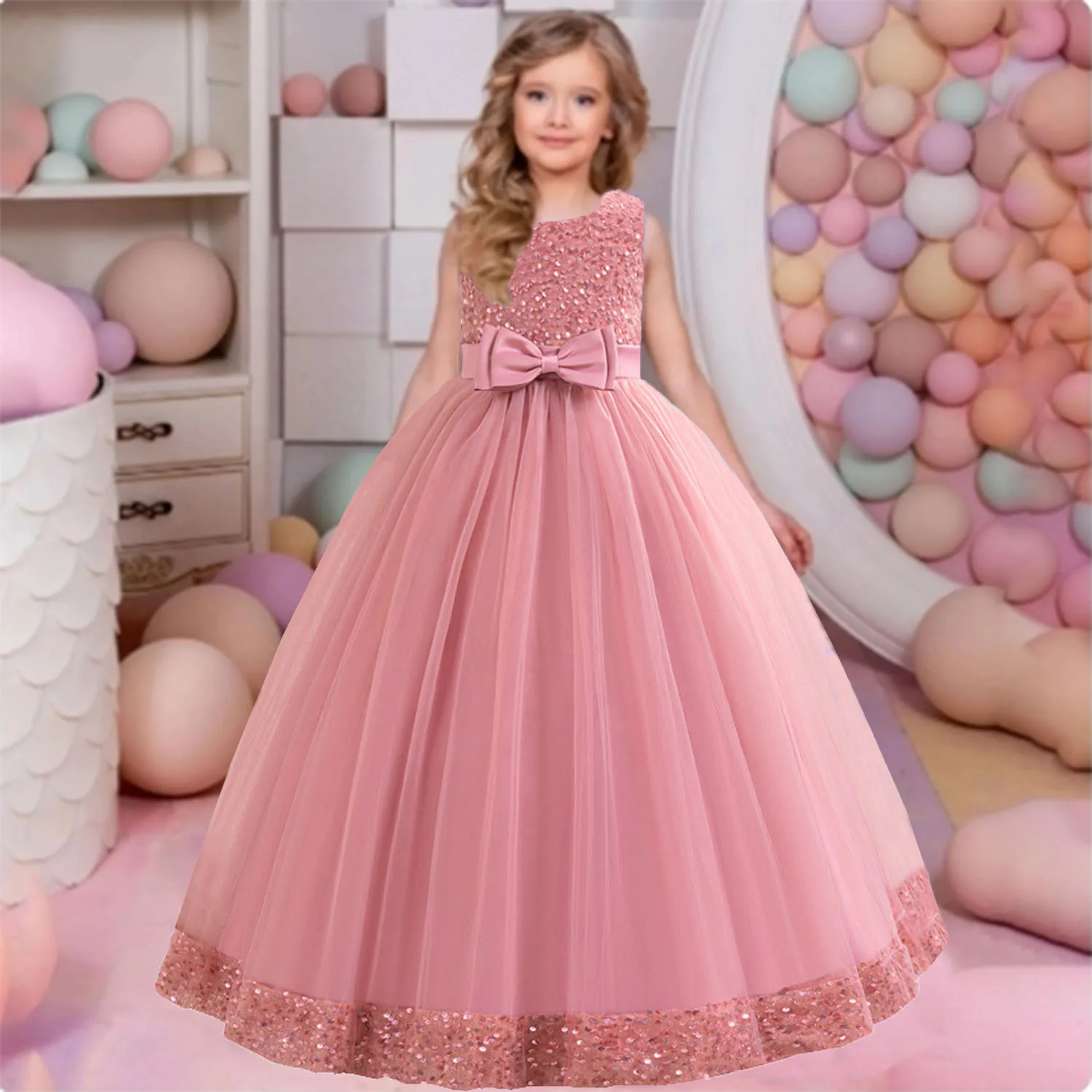 

Stunning Little Big Girls Sequined Flower Girl Birthday Party Graduation Ceremony Pageant Gown