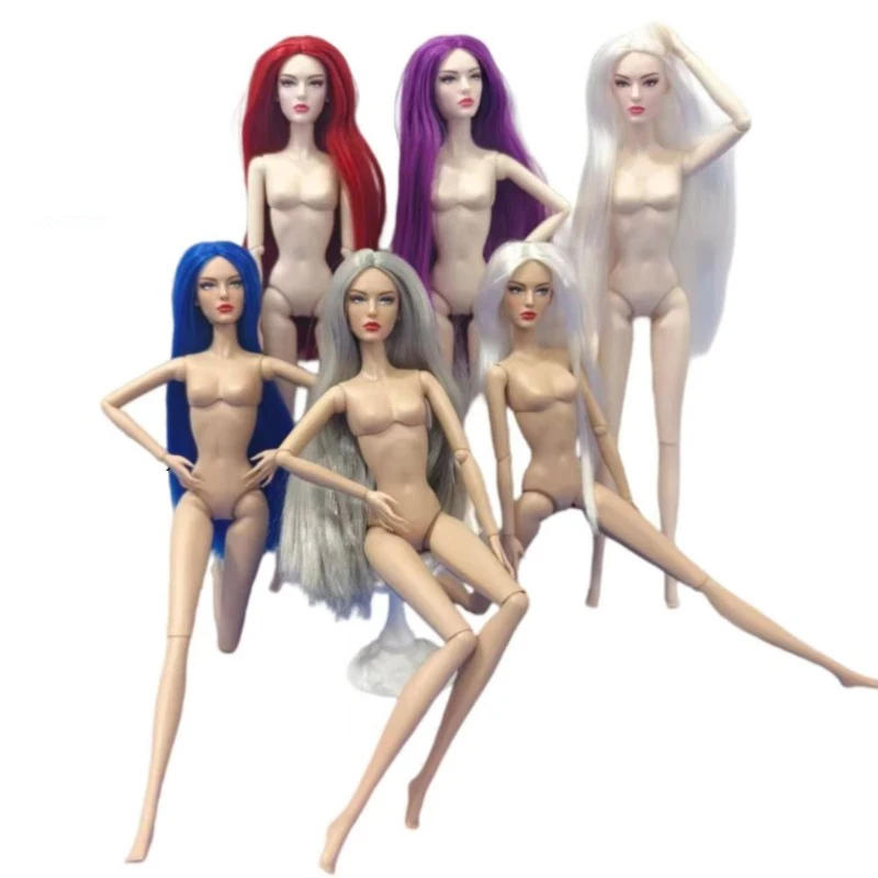 Nylon Hair 1/6 Supermodel Doll Head Red/Purple Lip Makeup Looks European OB Head With Makeup Practice UV Head 30cm Doll Dress Up