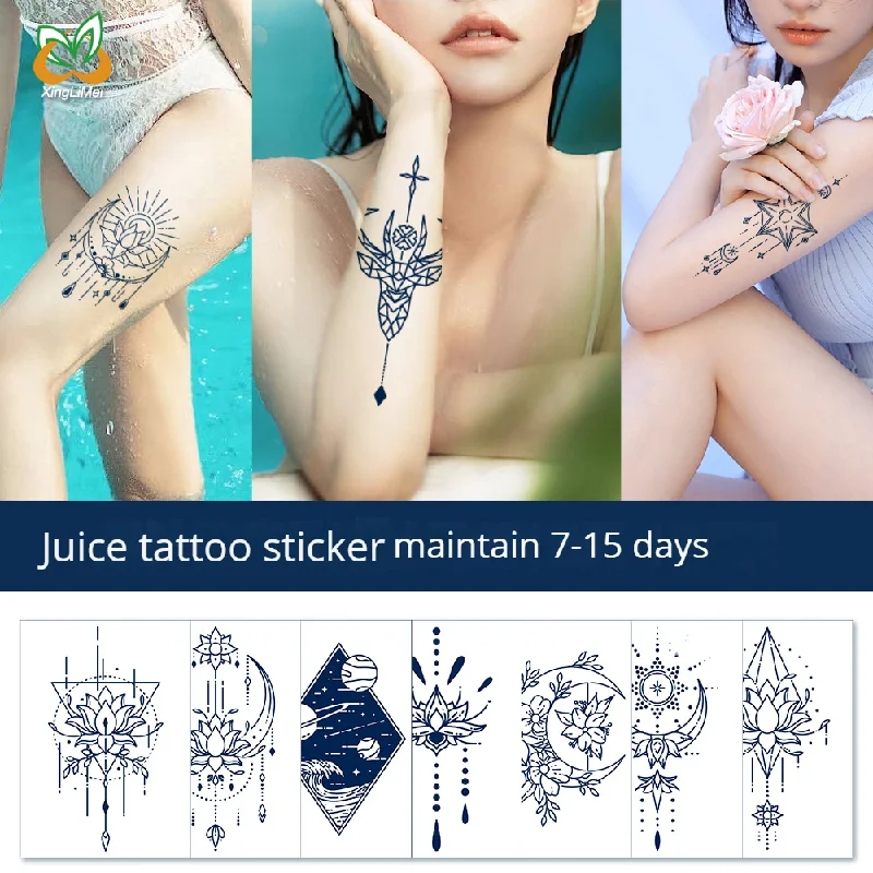 Gardenia Blue Show Juice Herbal Tattoo Sticker Semi Permanent 7-15 Day Plant Tattoo Temporary Tattoos Sticker Size:115x160mm