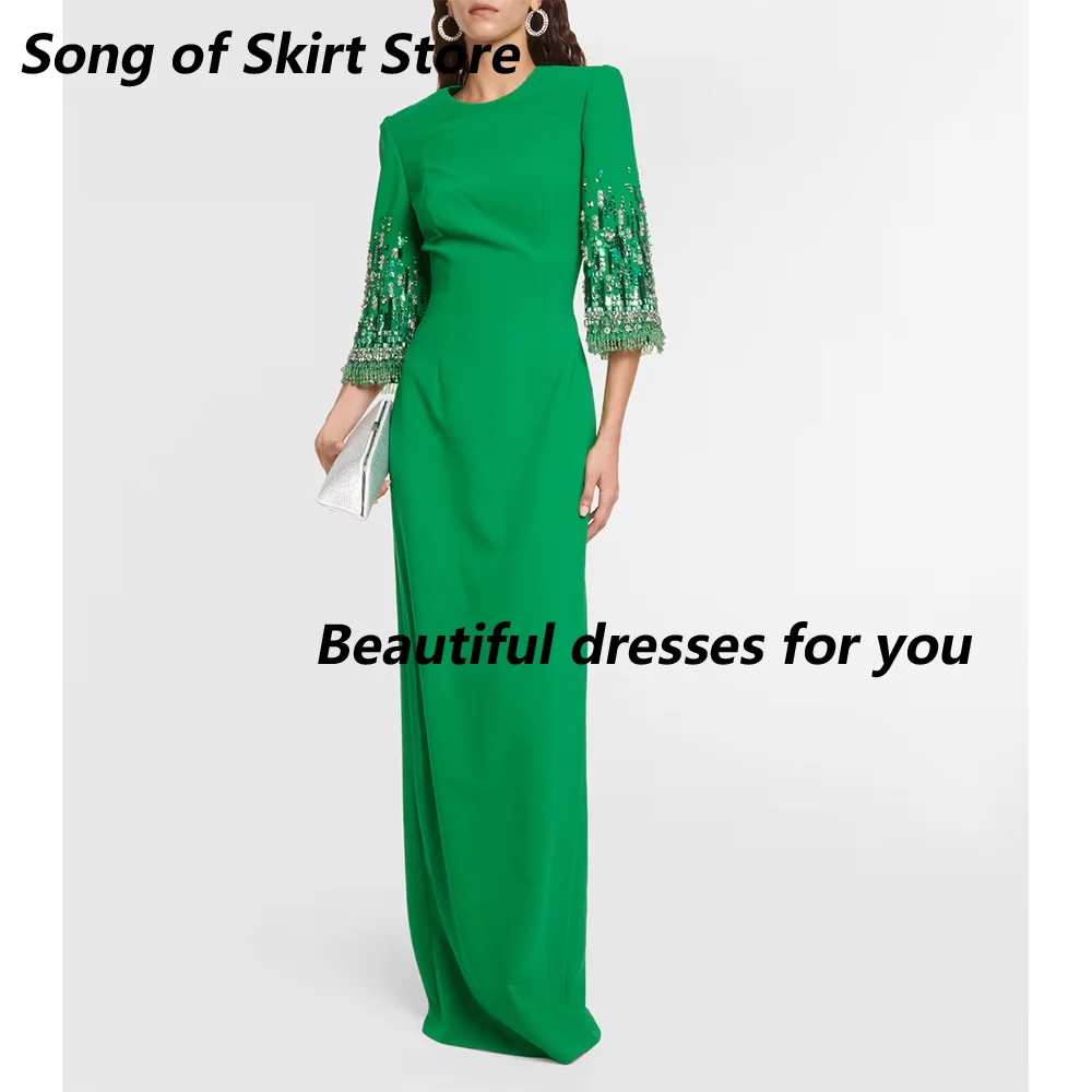 Customized Luxury O-Neck Women\'s Party Dress High-end Formal Stage Performance Evening Gown Half Sleeves Floor-Length Prom Dress