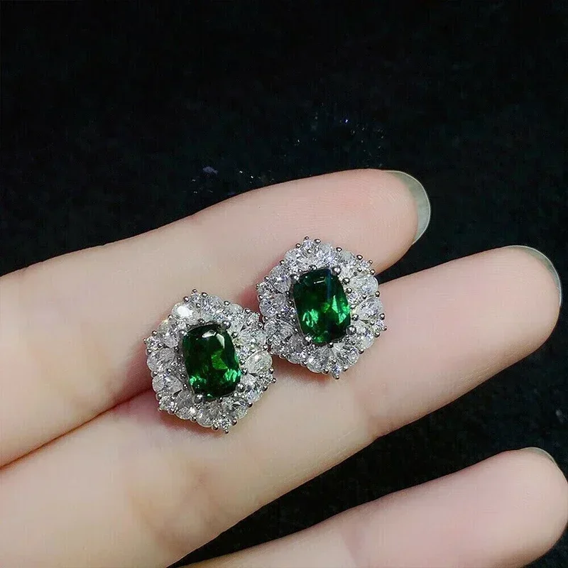 2026 Geometric Green CZ Sparkling Cubic Zirconia Earrings, Suitable for Women\'s Wedding Parties, Elegant  Jewelry