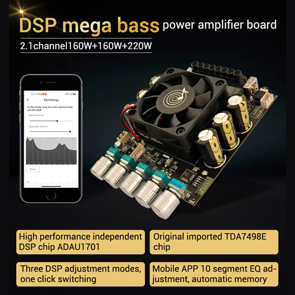 160W+160W+220W 2.1 Channel Bluetooth Sound Amplifier Board Heavy Bass Amplifier Module ADAU1701 TDA7498E Audio AMP DAS A1