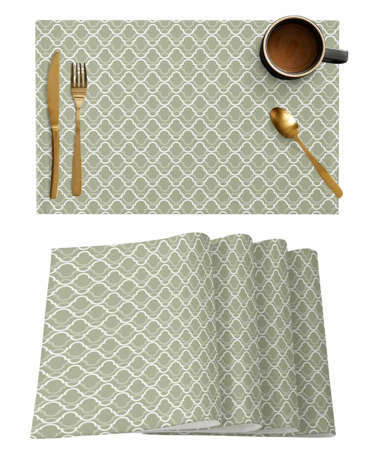 Sage Green Morocco Table Runner For Kitchen Table Cover Home Decor Tablecloth 4/6 Pcs Placemats